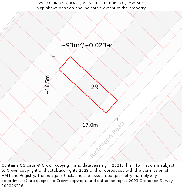 29, RICHMOND ROAD, MONTPELIER, BRISTOL, BS6 5EN: Plot and title map