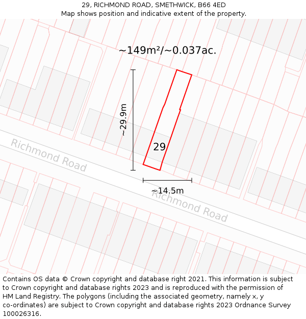 29, RICHMOND ROAD, SMETHWICK, B66 4ED: Plot and title map
