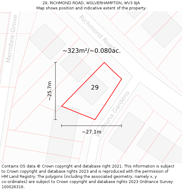 29, RICHMOND ROAD, WOLVERHAMPTON, WV3 9JA: Plot and title map