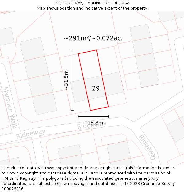 29, RIDGEWAY, DARLINGTON, DL3 0SA: Plot and title map