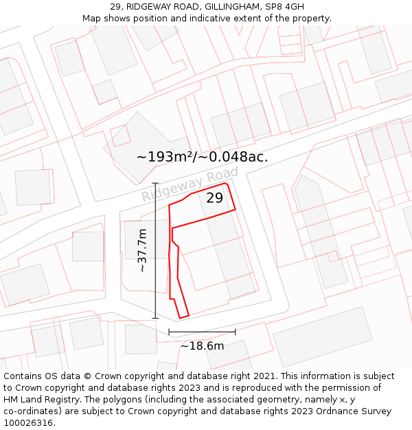 29, RIDGEWAY ROAD, GILLINGHAM, SP8 4GH: Plot and title map