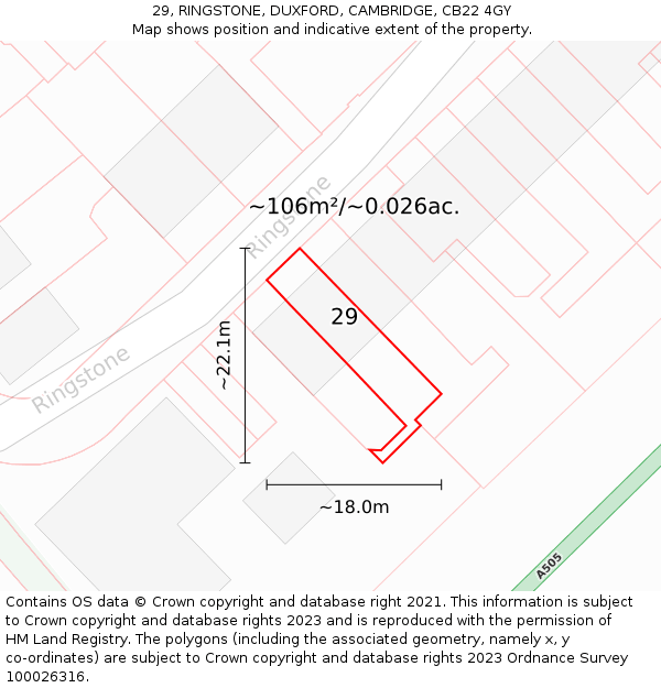 29, RINGSTONE, DUXFORD, CAMBRIDGE, CB22 4GY: Plot and title map