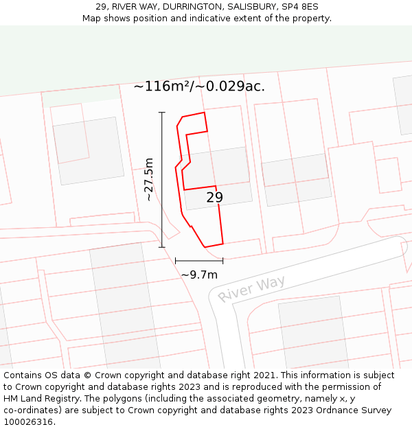 29, RIVER WAY, DURRINGTON, SALISBURY, SP4 8ES: Plot and title map