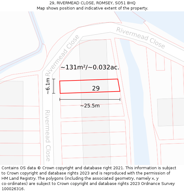 29, RIVERMEAD CLOSE, ROMSEY, SO51 8HQ: Plot and title map
