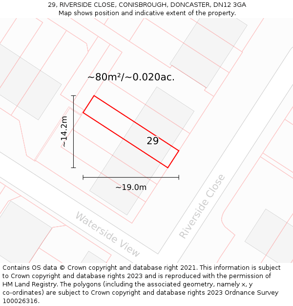 29, RIVERSIDE CLOSE, CONISBROUGH, DONCASTER, DN12 3GA: Plot and title map