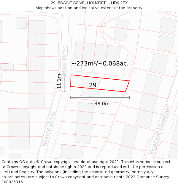29, ROAINE DRIVE, HOLMFIRTH, HD9 1EX: Plot and title map