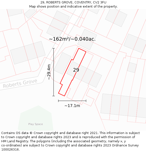 29, ROBERTS GROVE, COVENTRY, CV2 3FU: Plot and title map