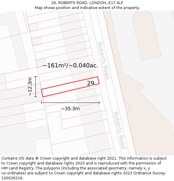 29, ROBERTS ROAD, LONDON, E17 4LP: Plot and title map