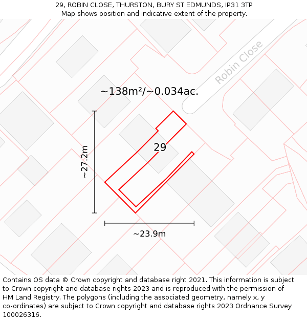 29, ROBIN CLOSE, THURSTON, BURY ST EDMUNDS, IP31 3TP: Plot and title map
