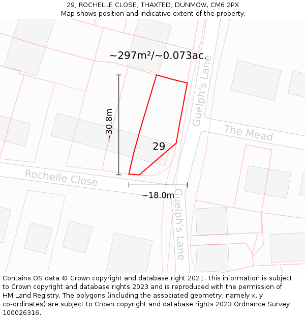 29, ROCHELLE CLOSE, THAXTED, DUNMOW, CM6 2PX: Plot and title map