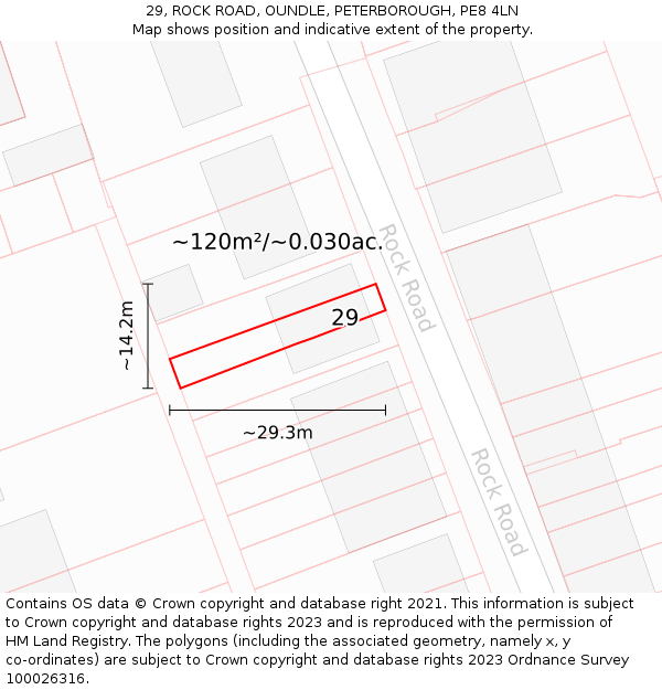 29, ROCK ROAD, OUNDLE, PETERBOROUGH, PE8 4LN: Plot and title map