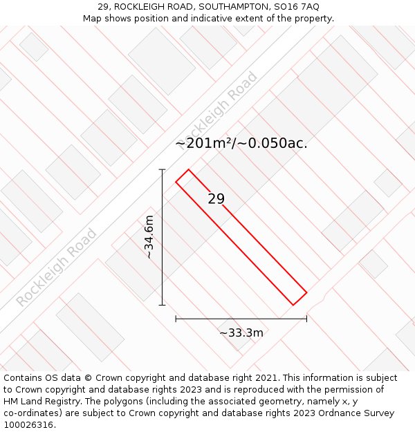 29, ROCKLEIGH ROAD, SOUTHAMPTON, SO16 7AQ: Plot and title map