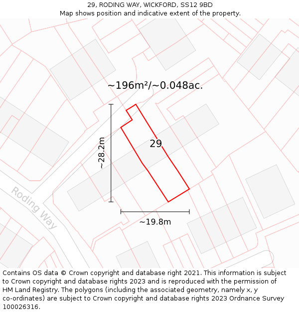 29, RODING WAY, WICKFORD, SS12 9BD: Plot and title map