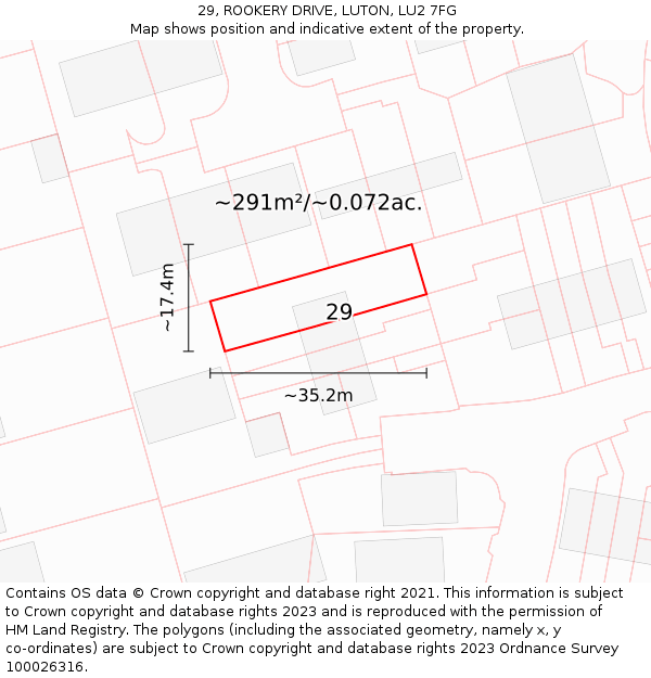 29, ROOKERY DRIVE, LUTON, LU2 7FG: Plot and title map