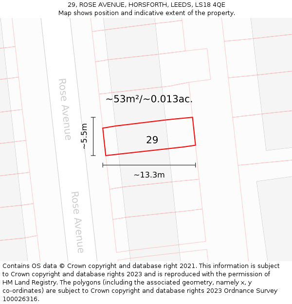 29, ROSE AVENUE, HORSFORTH, LEEDS, LS18 4QE: Plot and title map