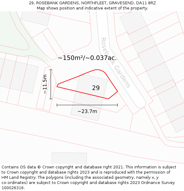 29, ROSEBANK GARDENS, NORTHFLEET, GRAVESEND, DA11 8RZ: Plot and title map