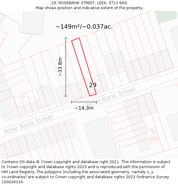 29, ROSEBANK STREET, LEEK, ST13 6AG: Plot and title map