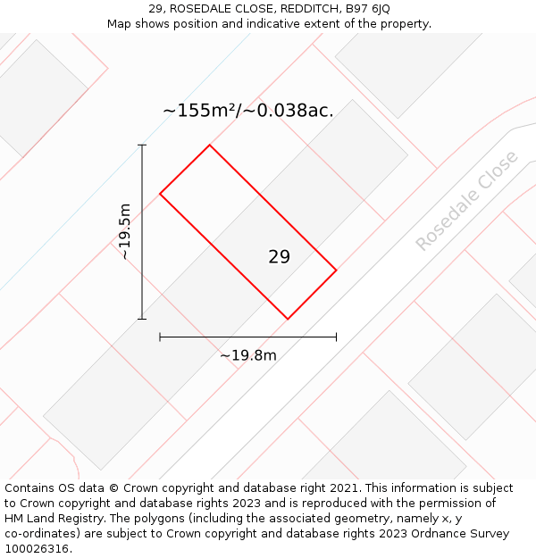 29, ROSEDALE CLOSE, REDDITCH, B97 6JQ: Plot and title map