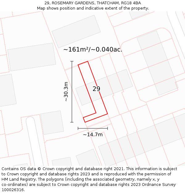 29, ROSEMARY GARDENS, THATCHAM, RG18 4BA: Plot and title map