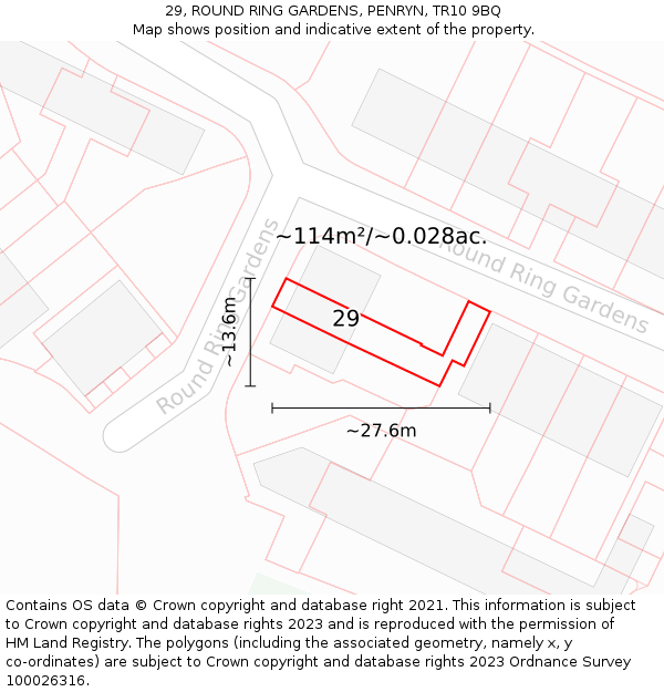29, ROUND RING GARDENS, PENRYN, TR10 9BQ: Plot and title map