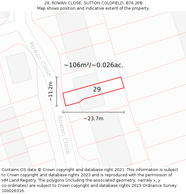 29, ROWAN CLOSE, SUTTON COLDFIELD, B76 2PB: Plot and title map