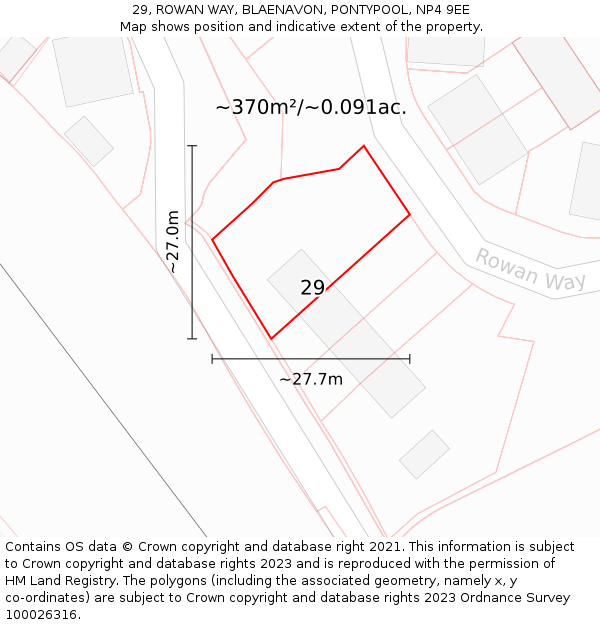 29, ROWAN WAY, BLAENAVON, PONTYPOOL, NP4 9EE: Plot and title map