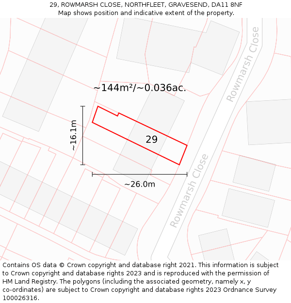 29, ROWMARSH CLOSE, NORTHFLEET, GRAVESEND, DA11 8NF: Plot and title map