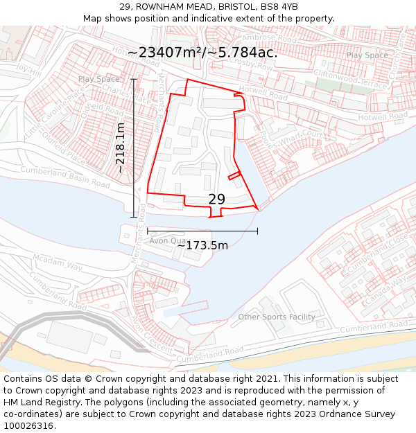 29, ROWNHAM MEAD, BRISTOL, BS8 4YB: Plot and title map