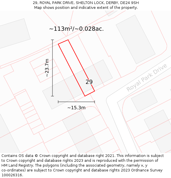 29, ROYAL PARK DRIVE, SHELTON LOCK, DERBY, DE24 9SH: Plot and title map