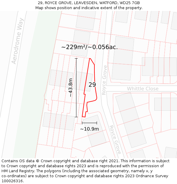 29, ROYCE GROVE, LEAVESDEN, WATFORD, WD25 7GB: Plot and title map