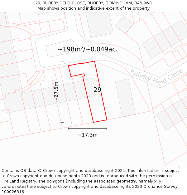 29, RUBERY FIELD CLOSE, RUBERY, BIRMINGHAM, B45 9WD: Plot and title map