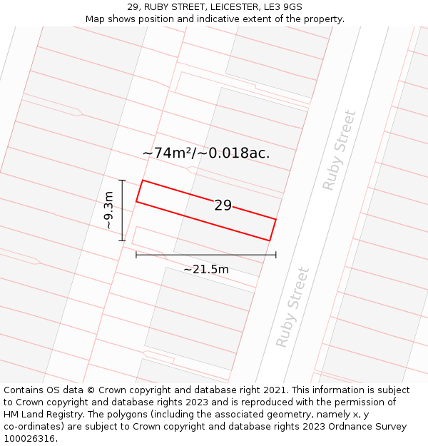 29, RUBY STREET, LEICESTER, LE3 9GS: Plot and title map