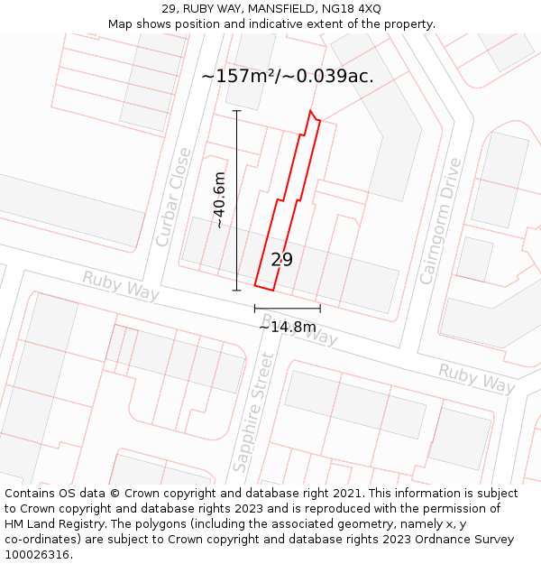 29, RUBY WAY, MANSFIELD, NG18 4XQ: Plot and title map