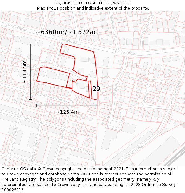 29, RUNFIELD CLOSE, LEIGH, WN7 1EP: Plot and title map