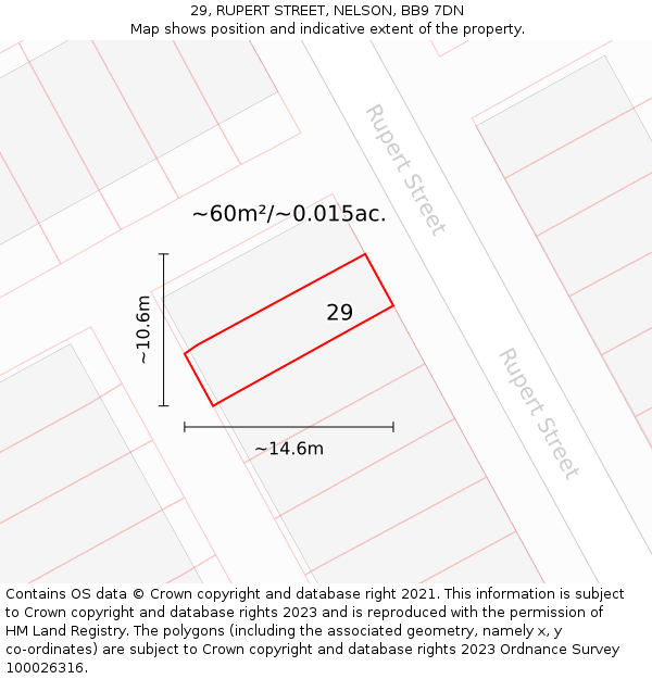 29, RUPERT STREET, NELSON, BB9 7DN: Plot and title map