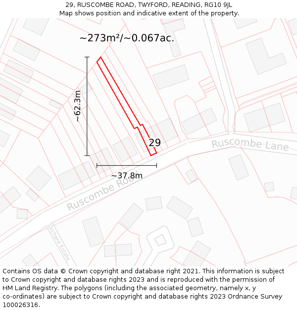 29, RUSCOMBE ROAD, TWYFORD, READING, RG10 9JL: Plot and title map