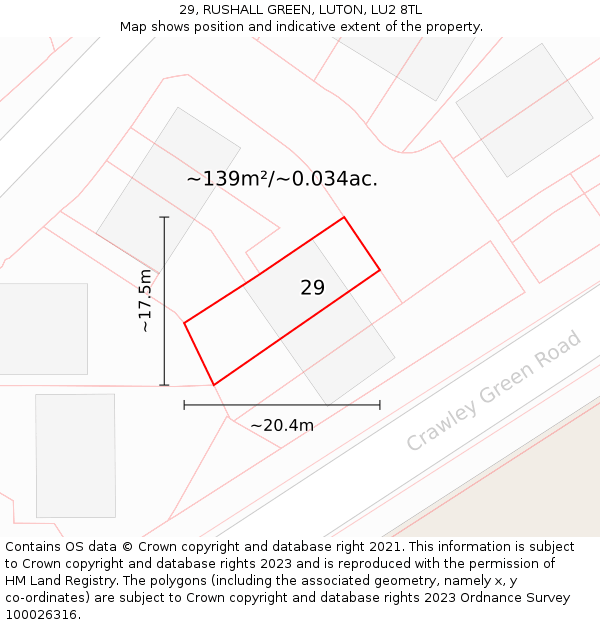 29, RUSHALL GREEN, LUTON, LU2 8TL: Plot and title map