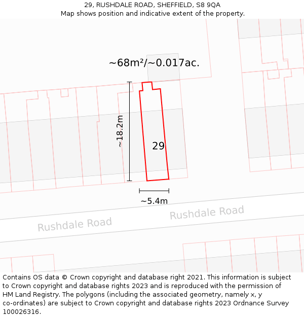 29, RUSHDALE ROAD, SHEFFIELD, S8 9QA: Plot and title map