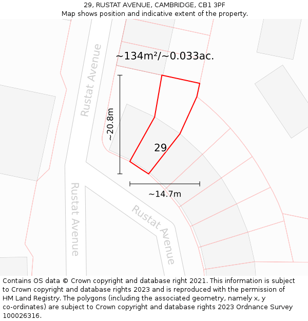 29, RUSTAT AVENUE, CAMBRIDGE, CB1 3PF: Plot and title map