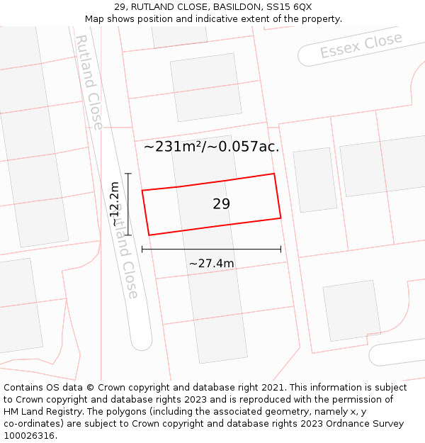 29, RUTLAND CLOSE, BASILDON, SS15 6QX: Plot and title map