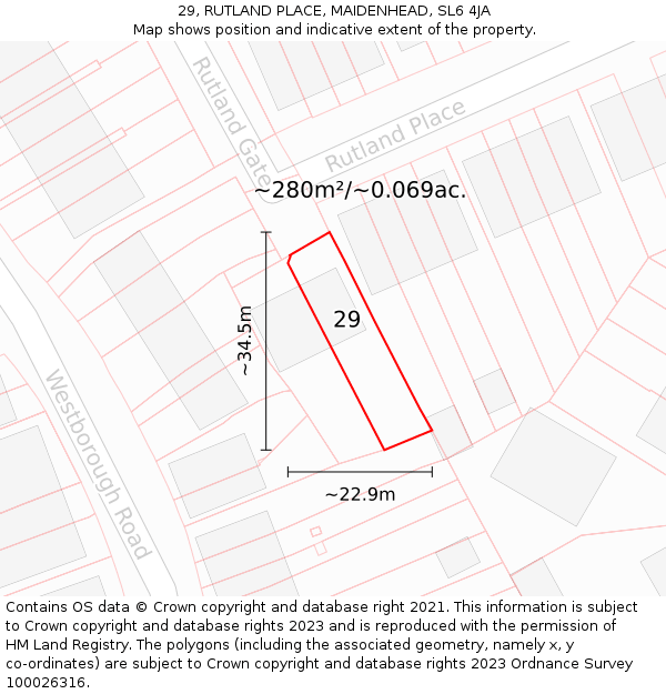 29, RUTLAND PLACE, MAIDENHEAD, SL6 4JA: Plot and title map