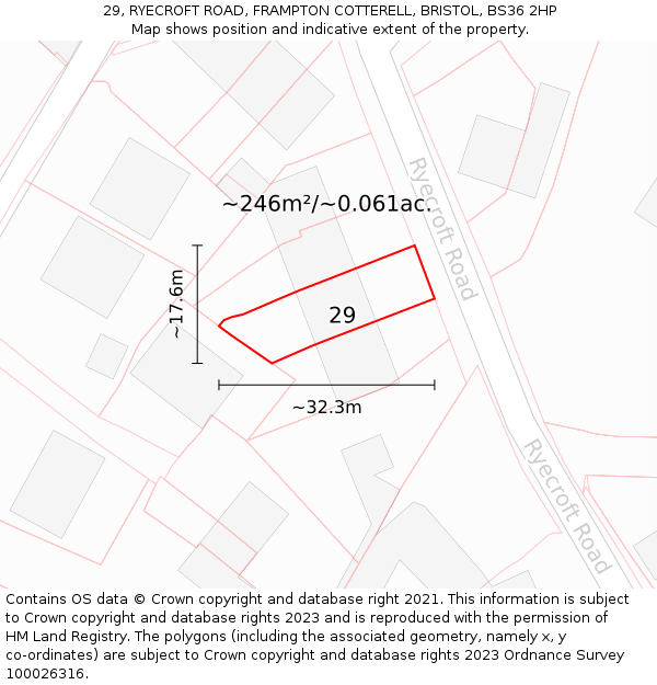 29, RYECROFT ROAD, FRAMPTON COTTERELL, BRISTOL, BS36 2HP: Plot and title map