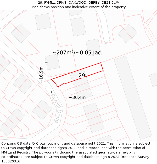 29, RYMILL DRIVE, OAKWOOD, DERBY, DE21 2UW: Plot and title map