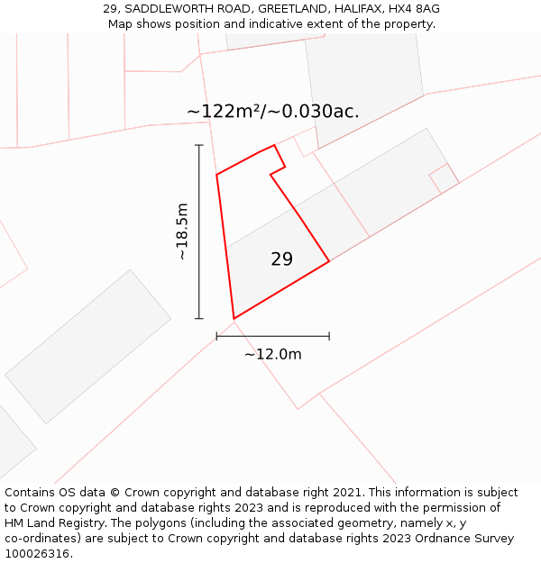 29, SADDLEWORTH ROAD, GREETLAND, HALIFAX, HX4 8AG: Plot and title map