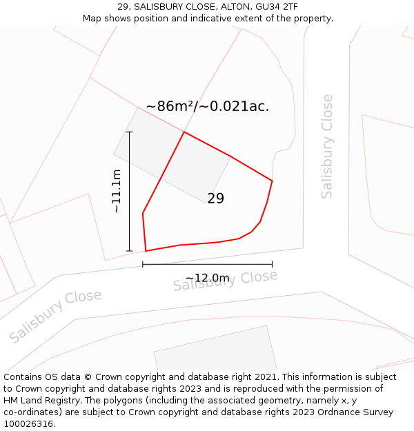 29, SALISBURY CLOSE, ALTON, GU34 2TF: Plot and title map