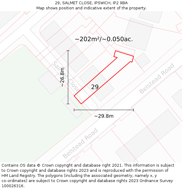 29, SALMET CLOSE, IPSWICH, IP2 9BA: Plot and title map