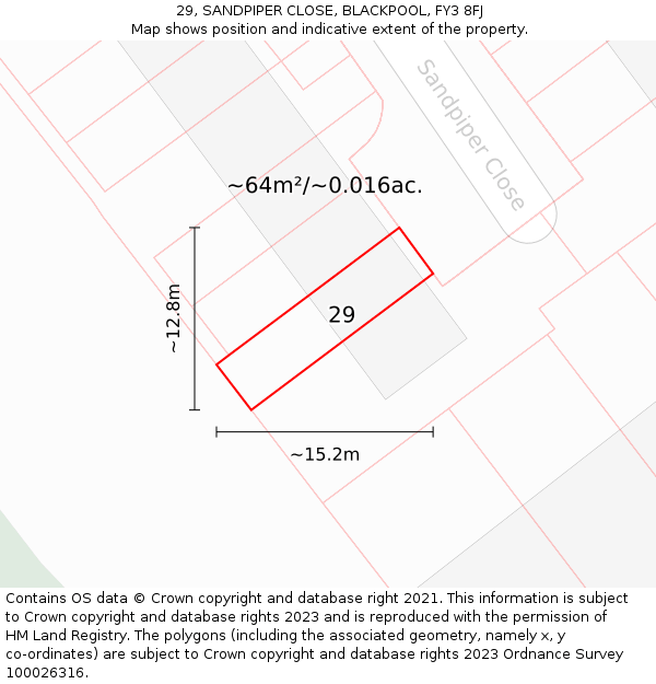 29, SANDPIPER CLOSE, BLACKPOOL, FY3 8FJ: Plot and title map