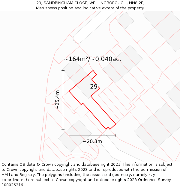 29, SANDRINGHAM CLOSE, WELLINGBOROUGH, NN8 2EJ: Plot and title map