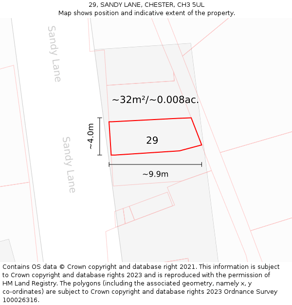 29, SANDY LANE, CHESTER, CH3 5UL: Plot and title map