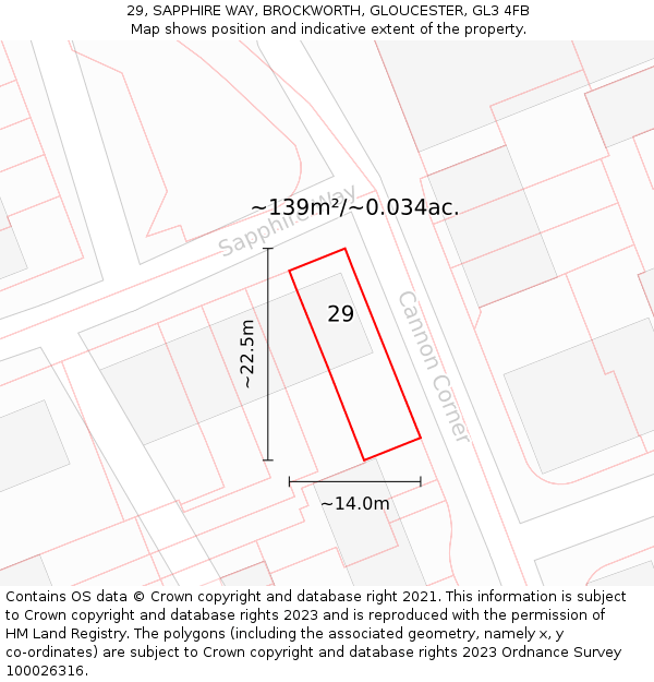 29, SAPPHIRE WAY, BROCKWORTH, GLOUCESTER, GL3 4FB: Plot and title map